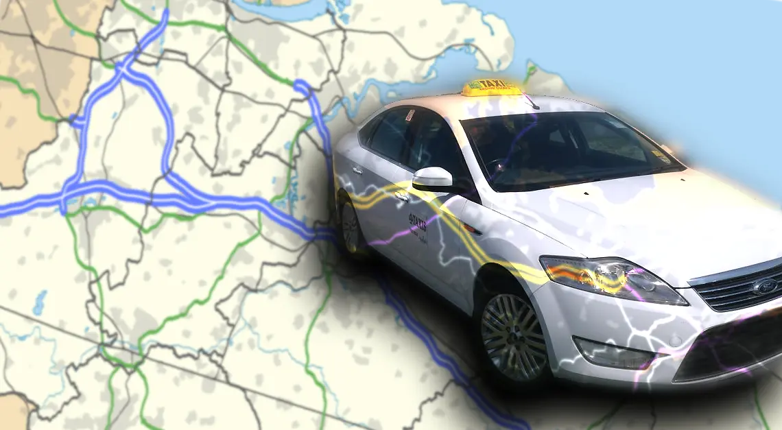 An Ace Taxis car over a map of Kent